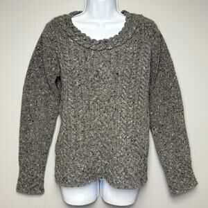 Aran Sweater Market Made in Ireland Cableknit Fisherman Wool Cashmere Women Sz M